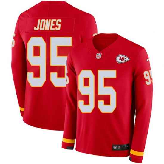Nike Chiefs #95 Chris Jones Red Team Color Men Stitched NFL Limited Therma Long Sleeve Jersey